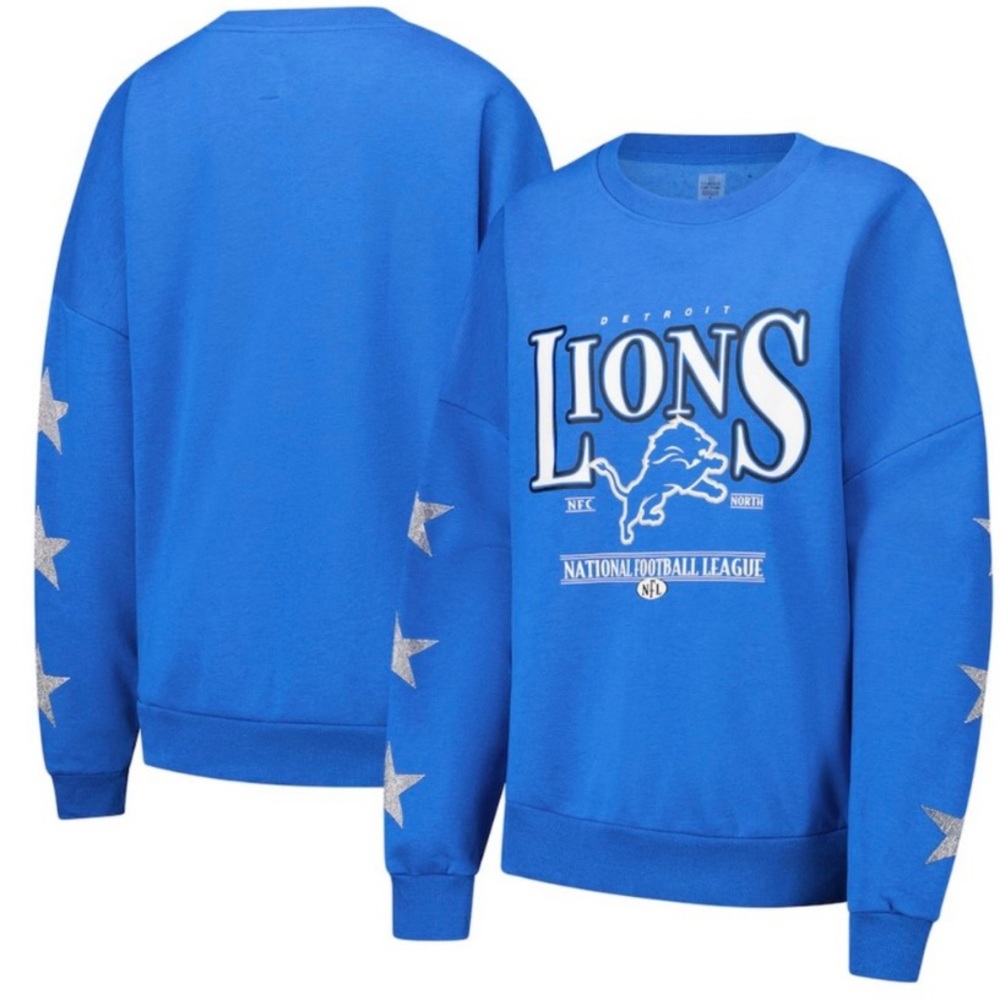 Detroit Lions Blue Embellished Sleeve Gameday Couture Sweatshirt NWT 🌴